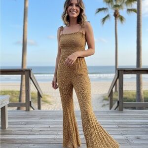 Storia smocked Mustard Floral bell bottoms Jumpsuit